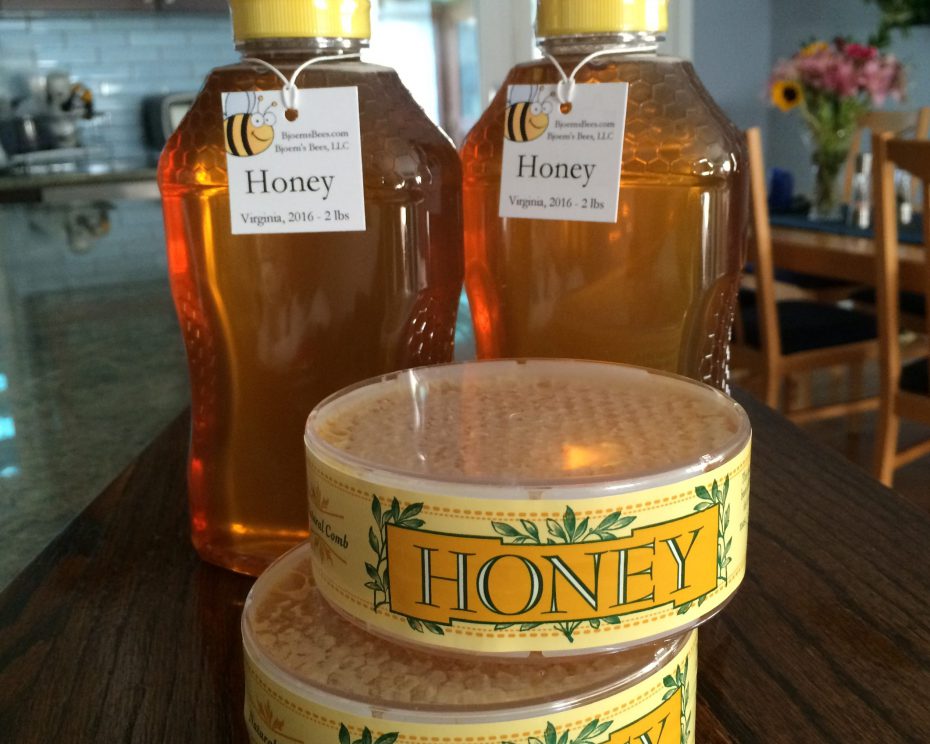 honey combs and honey bottles