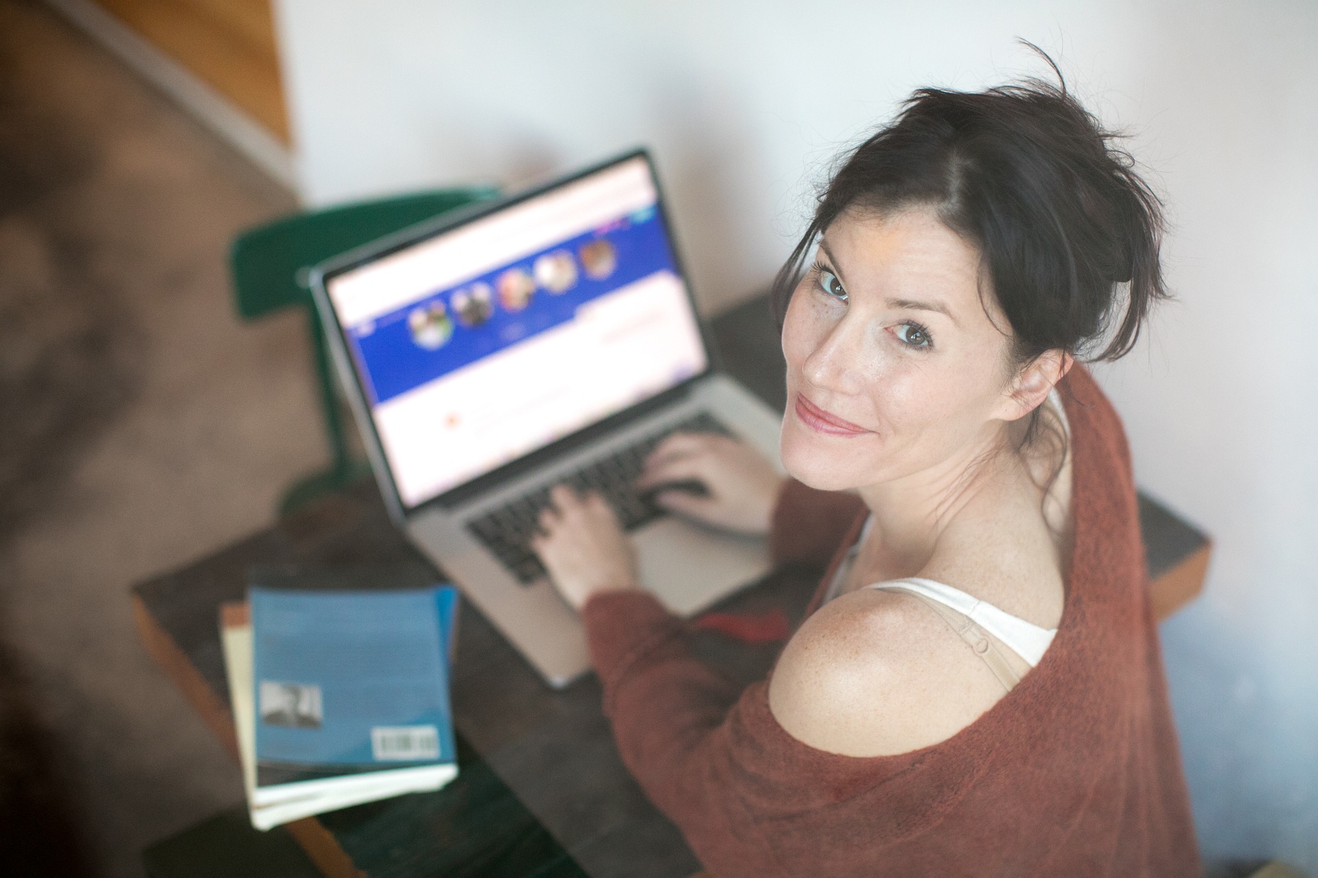 woman sitting on computer - 
