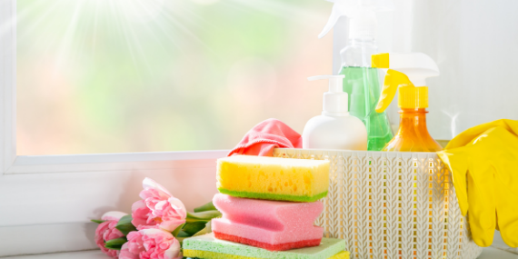 Cleaning supplies in window - 5 Simple Steps To Spring Clean Your Nutrition Habits. Heike Yates