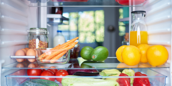 healthy foods inside a refrigerator