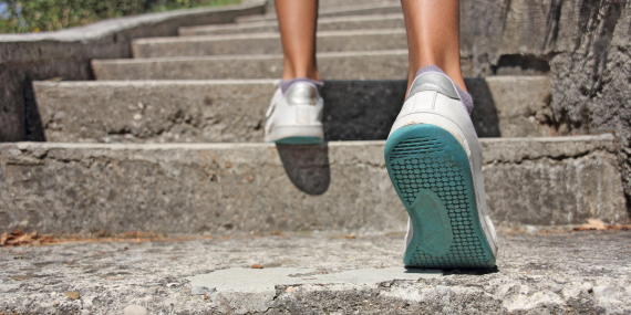 3 Ways To Recapture Your Health and Thrive In Midlife -running feet upstairs