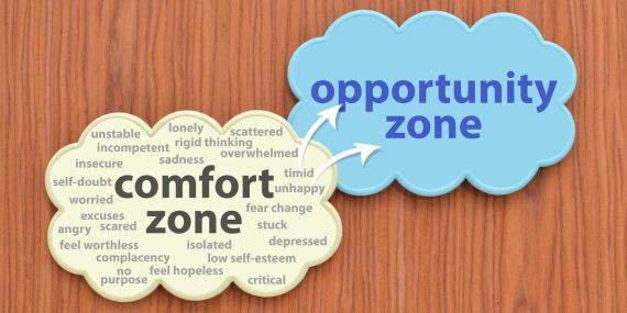 two signs saying comfort zone and opportuniy zone