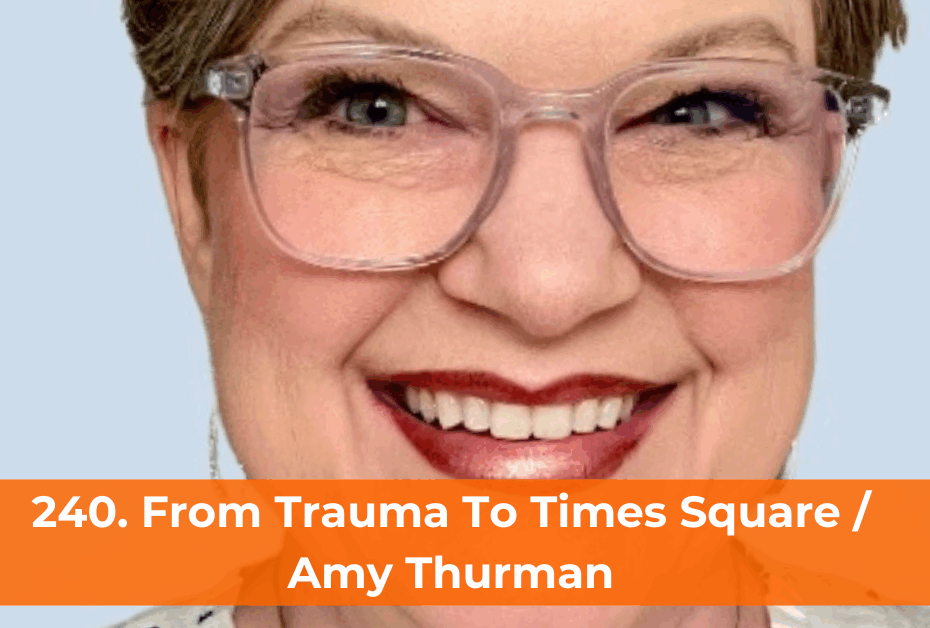Amy Thurman in Times Square sharing her midlife reinvention story after brain injury. From trauma to times square