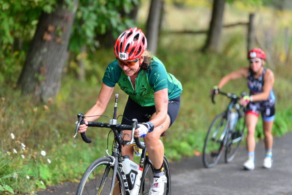 Heike biking in a triathon